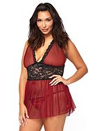 Babydoll, sheer mesh and lace, bow, XL to 4XL